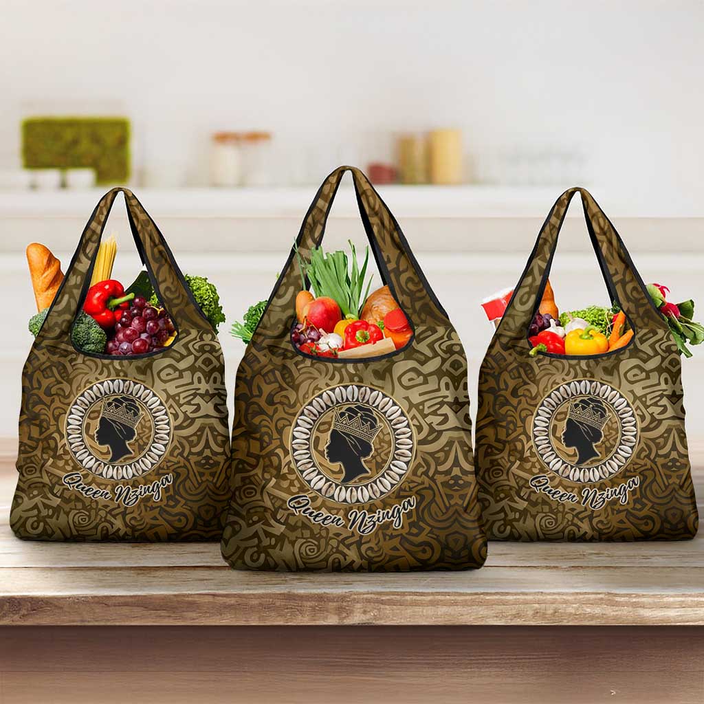 Queen Nzinga Grocery Bag Cowrie Crown Silhouette Royal Power - Wonder Print Shop