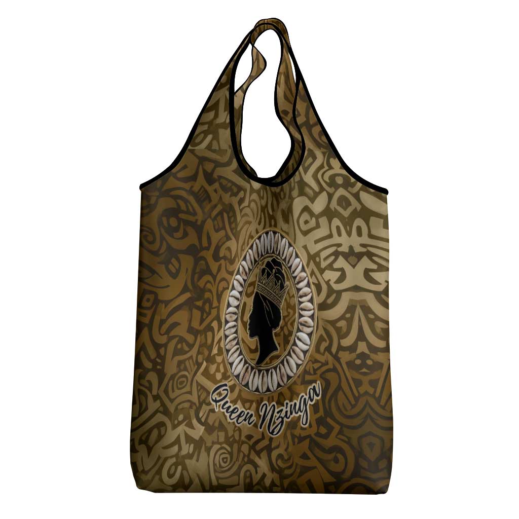 Queen Nzinga Grocery Bag Cowrie Crown Silhouette Royal Power - Wonder Print Shop
