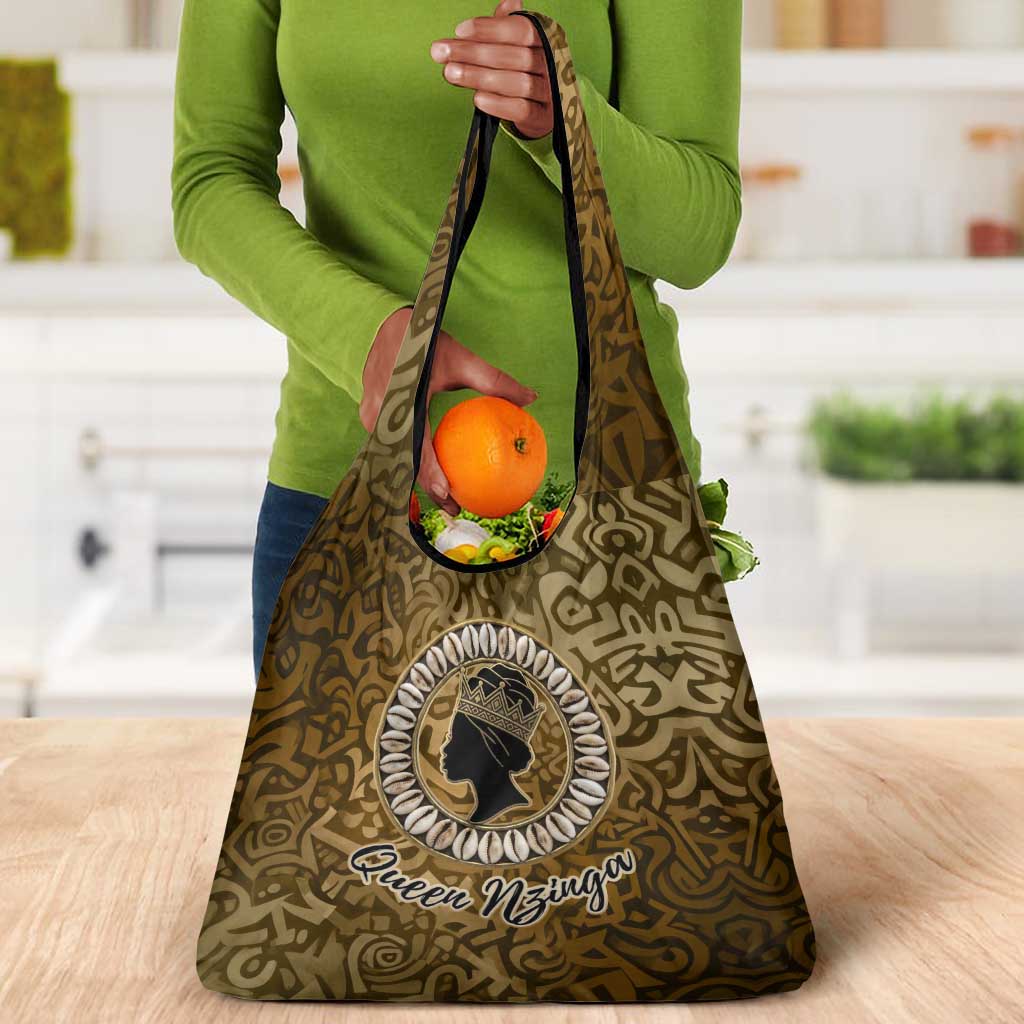Queen Nzinga Grocery Bag Cowrie Crown Silhouette Royal Power - Wonder Print Shop