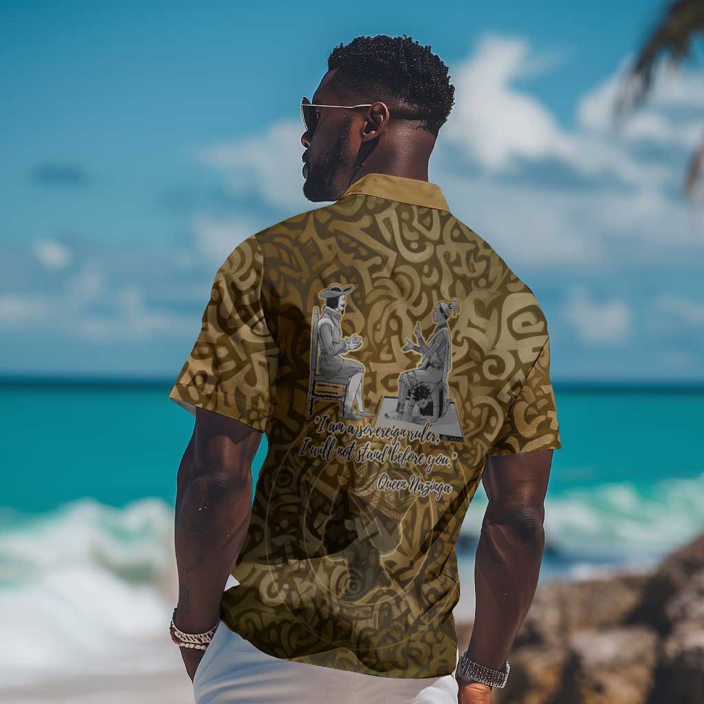 Queen Nzinga Hawaiian Shirt Cowrie Crown Silhouette Royal Power - Wonder Print Shop