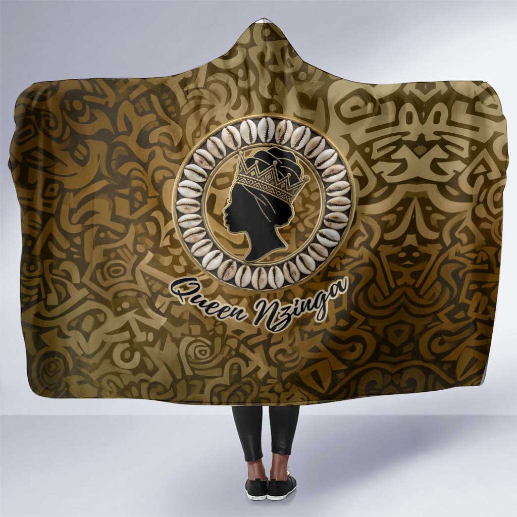 Queen Nzinga Hooded Blanket Cowrie Crown Silhouette Royal Power - Wonder Print Shop