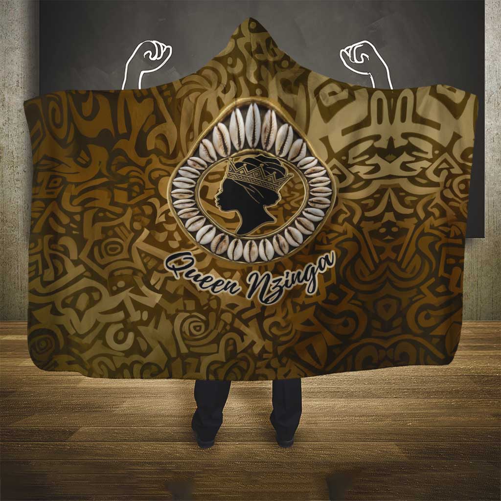 Queen Nzinga Hooded Blanket Cowrie Crown Silhouette Royal Power - Wonder Print Shop