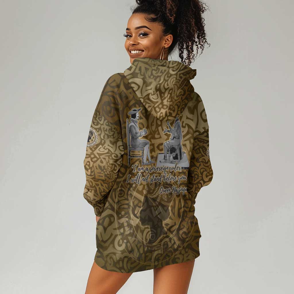 Queen Nzinga Hoodie Dress Cowrie Crown Silhouette Royal Power - Wonder Print Shop