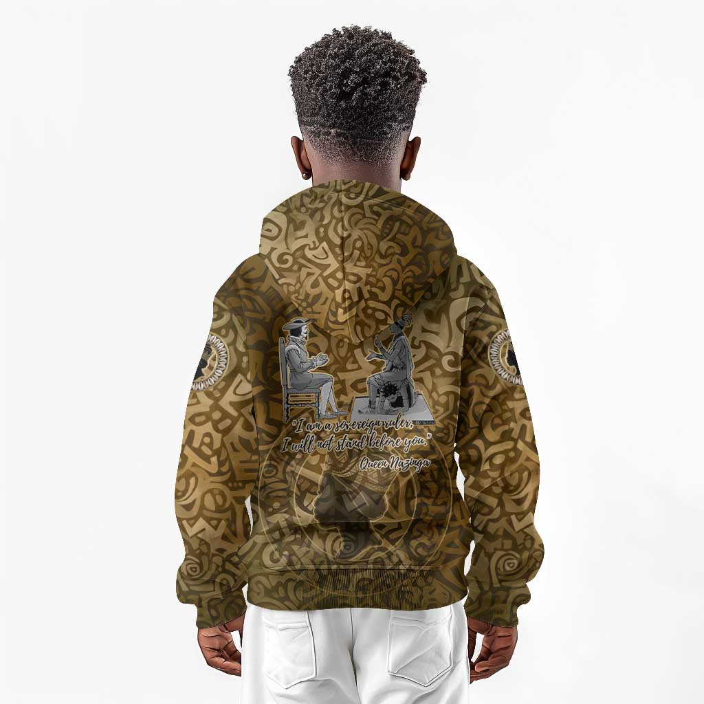 Queen Nzinga Kid Hoodie Cowrie Crown Silhouette Royal Power - Wonder Print Shop