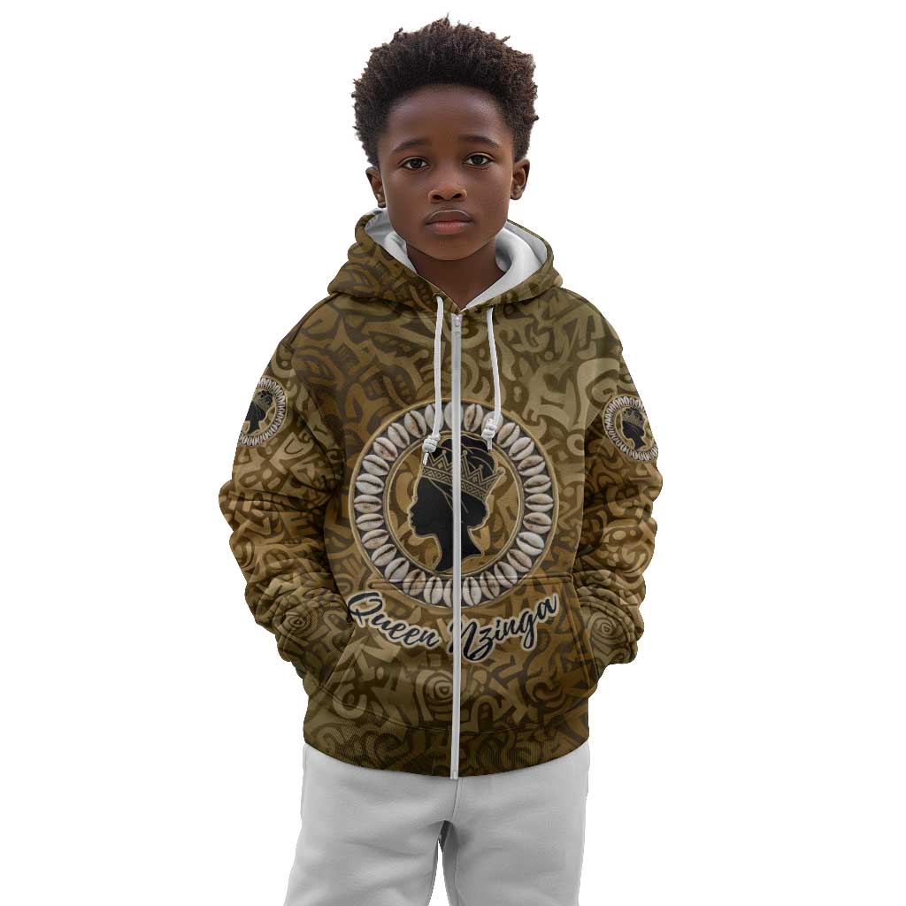 Queen Nzinga Kid Hoodie Cowrie Crown Silhouette Royal Power - Wonder Print Shop
