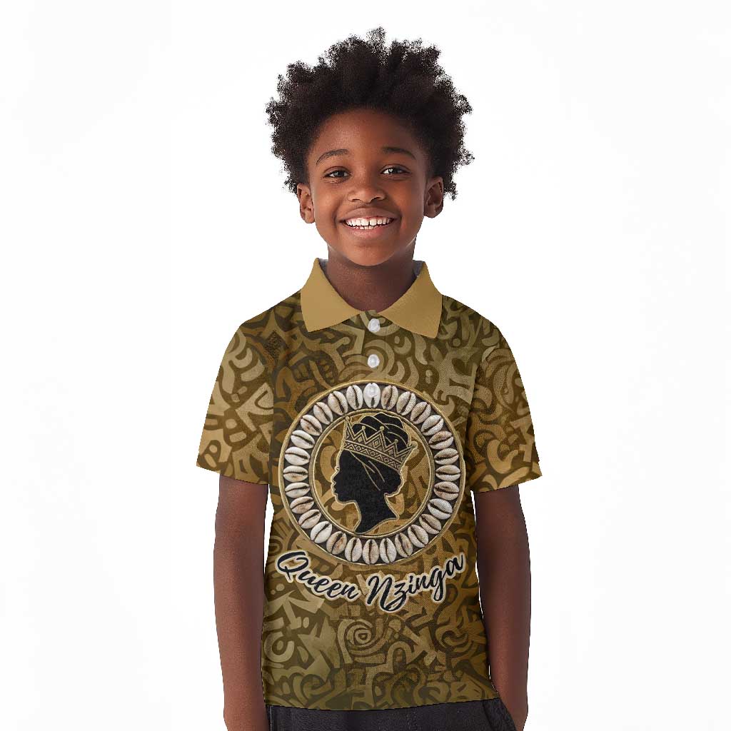 Queen Nzinga Kid Polo Shirt Cowrie Crown Silhouette Royal Power - Wonder Print Shop