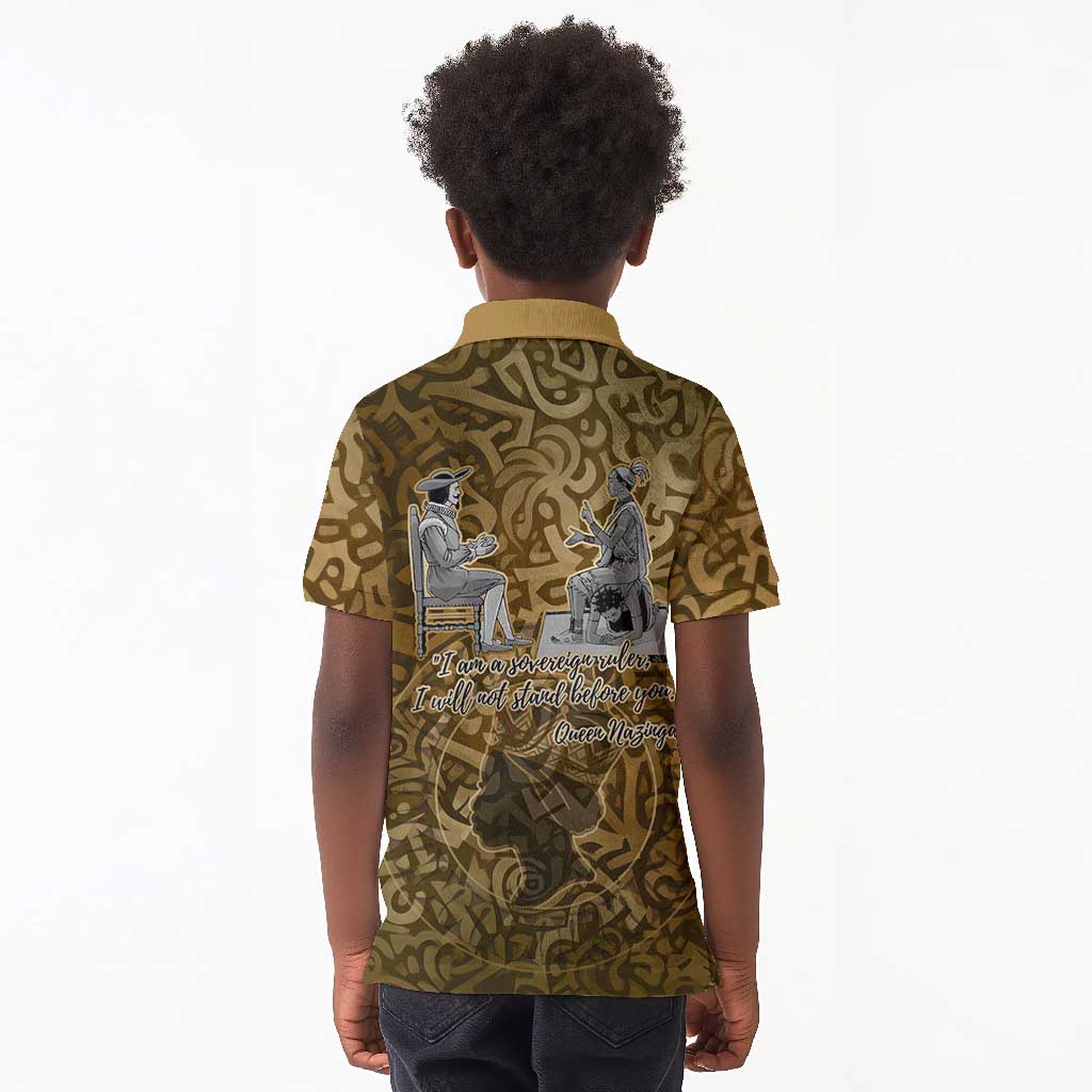 Queen Nzinga Kid Polo Shirt Cowrie Crown Silhouette Royal Power - Wonder Print Shop