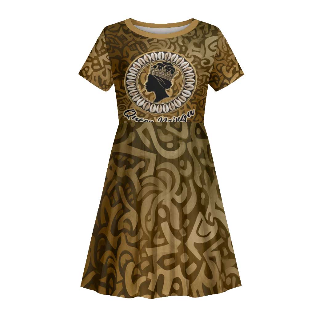 Queen Nzinga Kid Short Sleeve Dress Cowrie Crown Silhouette Royal Power - Wonder Print Shop