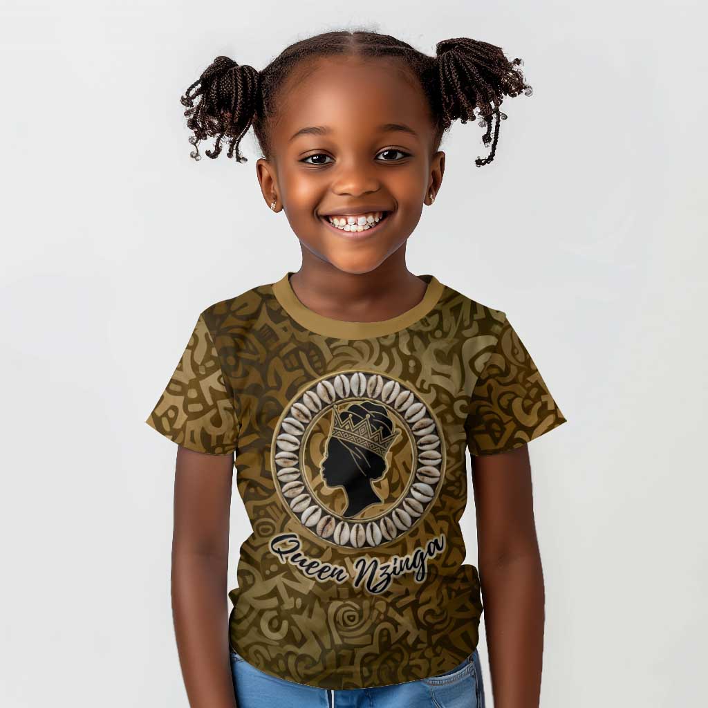 Queen Nzinga Kid T shirt Cowrie Crown Silhouette Royal Power - Wonder Print Shop