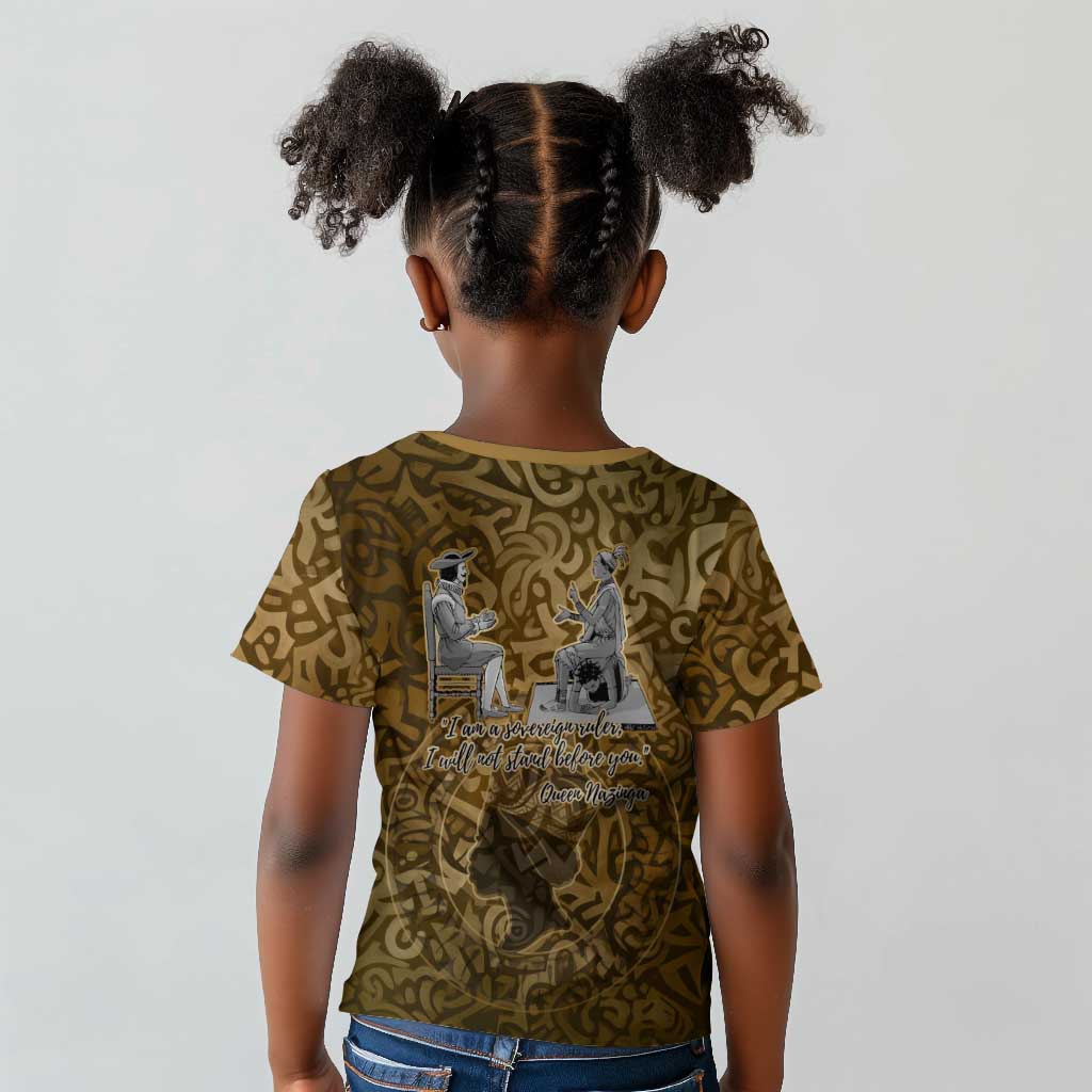 Queen Nzinga Kid T shirt Cowrie Crown Silhouette Royal Power - Wonder Print Shop