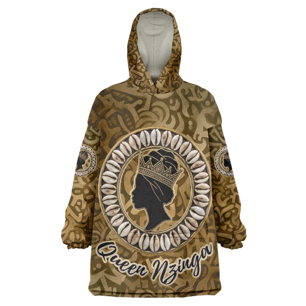 Queen Nzinga Kid Wearable Blanket Hoodie Cowrie Crown Silhouette Royal Power - Wonder Print Shop