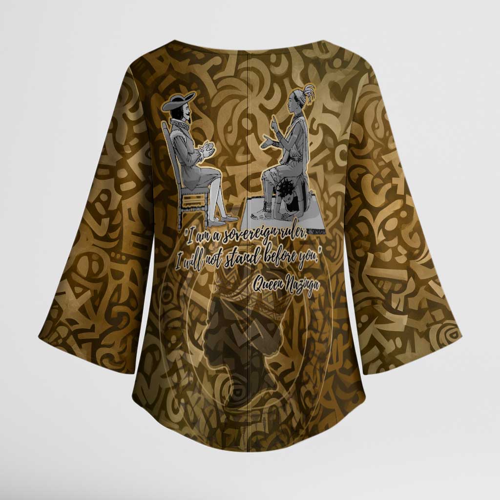 Queen Nzinga Kimono Sleeve Blouse Cowrie Crown Silhouette Royal Power - Wonder Print Shop