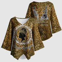 Queen Nzinga Kimono Sleeve Blouse Cowrie Crown Silhouette Royal Power - Wonder Print Shop