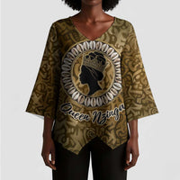 Queen Nzinga Kimono Sleeve Blouse Cowrie Crown Silhouette Royal Power - Wonder Print Shop