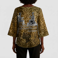 Queen Nzinga Kimono Sleeve Blouse Cowrie Crown Silhouette Royal Power - Wonder Print Shop