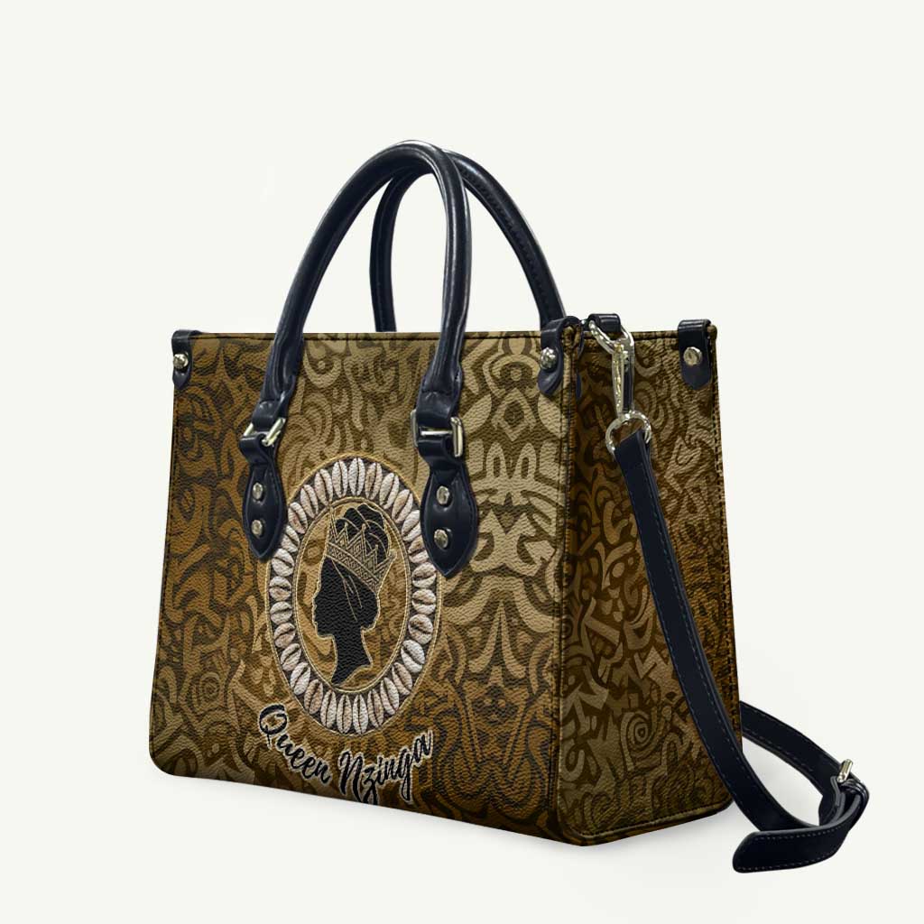 Queen Nzinga Leather Bag Cowrie Crown Silhouette Royal Power - Wonder Print Shop