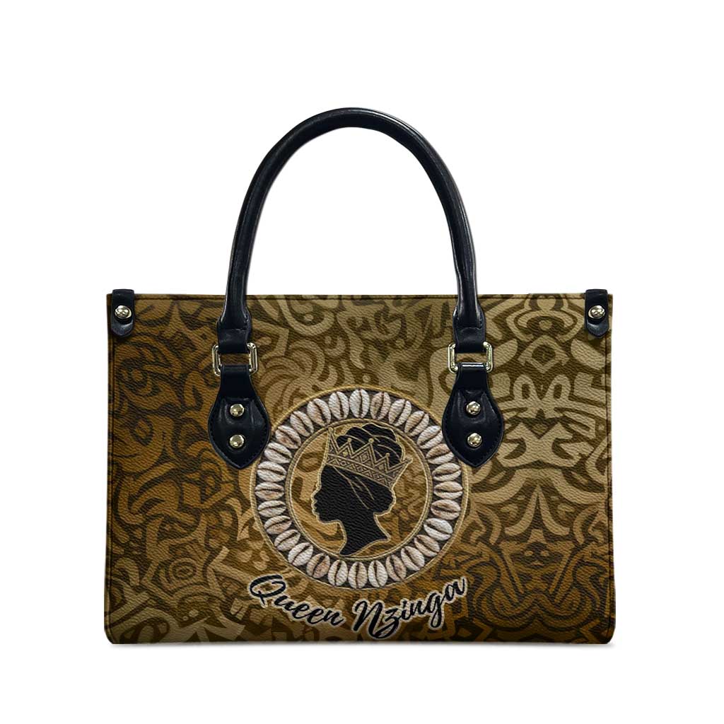 Queen Nzinga Leather Bag Cowrie Crown Silhouette Royal Power - Wonder Print Shop