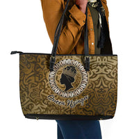 Queen Nzinga Leather Tote Bag Cowrie Crown Silhouette Royal Power - Wonder Print Shop