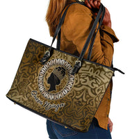 Queen Nzinga Leather Tote Bag Cowrie Crown Silhouette Royal Power - Wonder Print Shop