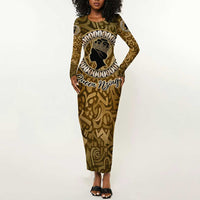 Queen Nzinga Long Sleeve Bodycon Dress Cowrie Crown Silhouette Royal Power - Wonder Print Shop