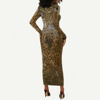 Queen Nzinga Long Sleeve Bodycon Dress Cowrie Crown Silhouette Royal Power - Wonder Print Shop