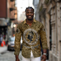 Queen Nzinga Long Sleeve Button Shirt Cowrie Crown Silhouette Royal Power - Wonder Print Shop