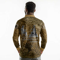 Queen Nzinga Long Sleeve Polo Shirt Cowrie Crown Silhouette Royal Power - Wonder Print Shop