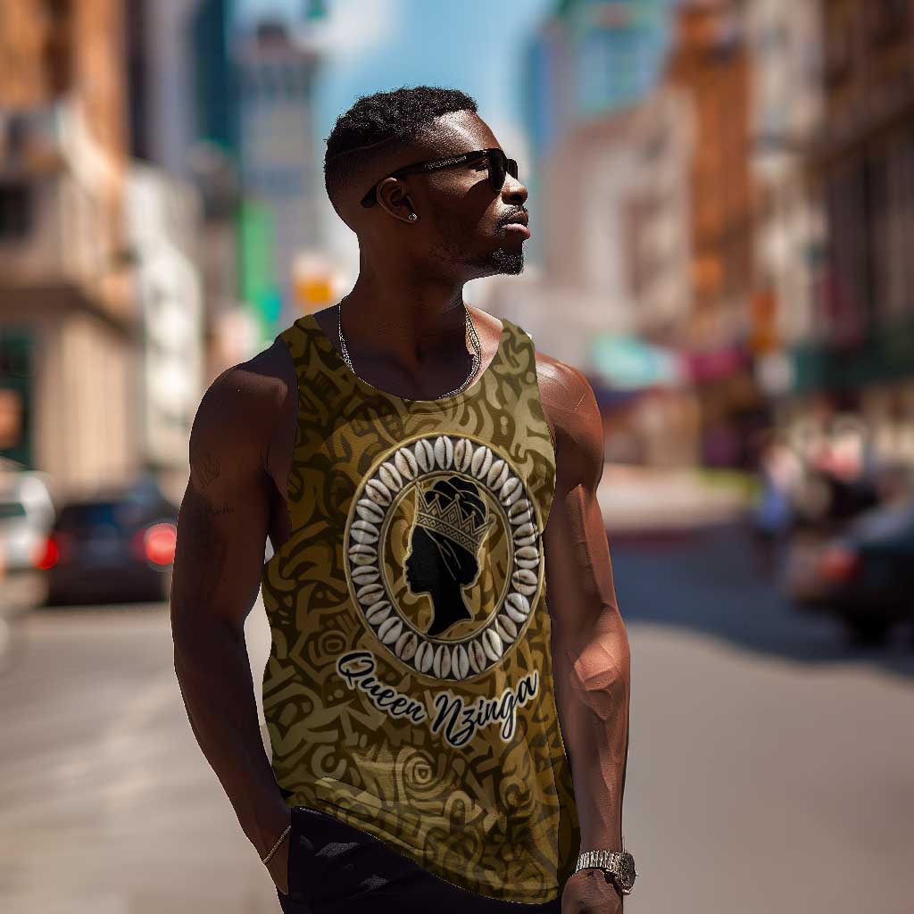 Queen Nzinga Men Tank Top Cowrie Crown Silhouette Royal Power - Wonder Print Shop
