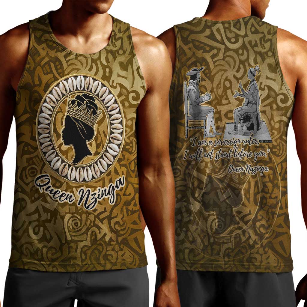 Queen Nzinga Men Tank Top Cowrie Crown Silhouette Royal Power - Wonder Print Shop