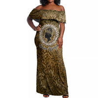 Queen Nzinga Off Shoulder Maxi Dress Cowrie Crown Silhouette Royal Power - Wonder Print Shop