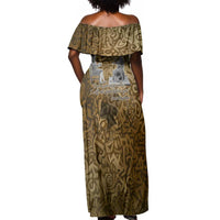 Queen Nzinga Off Shoulder Maxi Dress Cowrie Crown Silhouette Royal Power - Wonder Print Shop