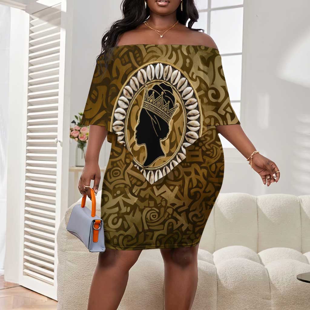 Queen Nzinga Off Shoulder Short Dress Cowrie Crown Silhouette Royal Power - Wonder Print Shop