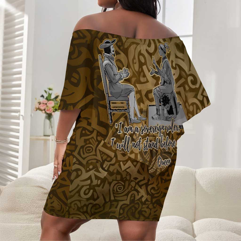 Queen Nzinga Off Shoulder Short Dress Cowrie Crown Silhouette Royal Power - Wonder Print Shop