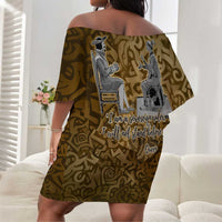 Queen Nzinga Off Shoulder Short Dress Cowrie Crown Silhouette Royal Power - Wonder Print Shop