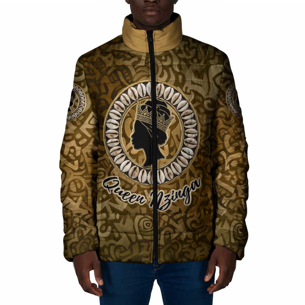Queen Nzinga Padded Jacket Cowrie Crown Silhouette Royal Power - Wonder Print Shop