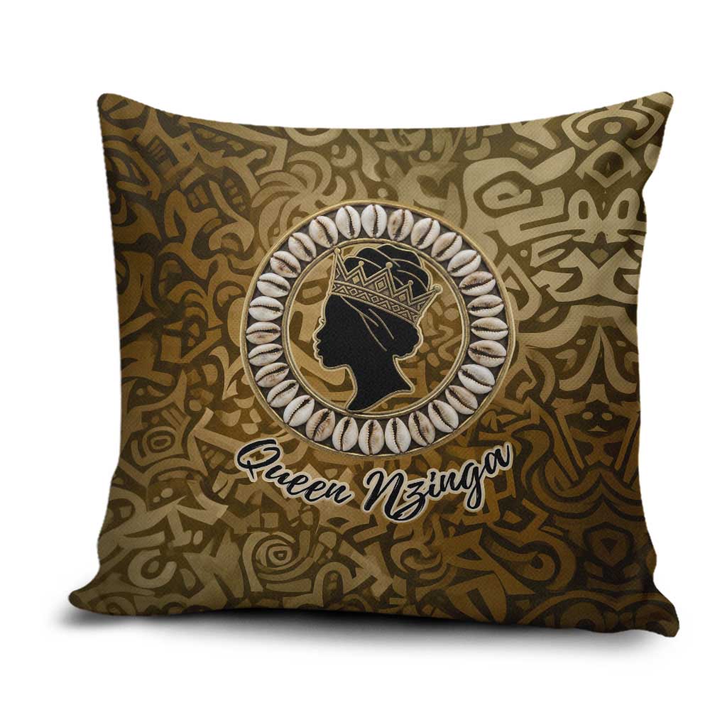 Queen Nzinga Pillow Cover Cowrie Crown Silhouette Royal Power - Wonder Print Shop