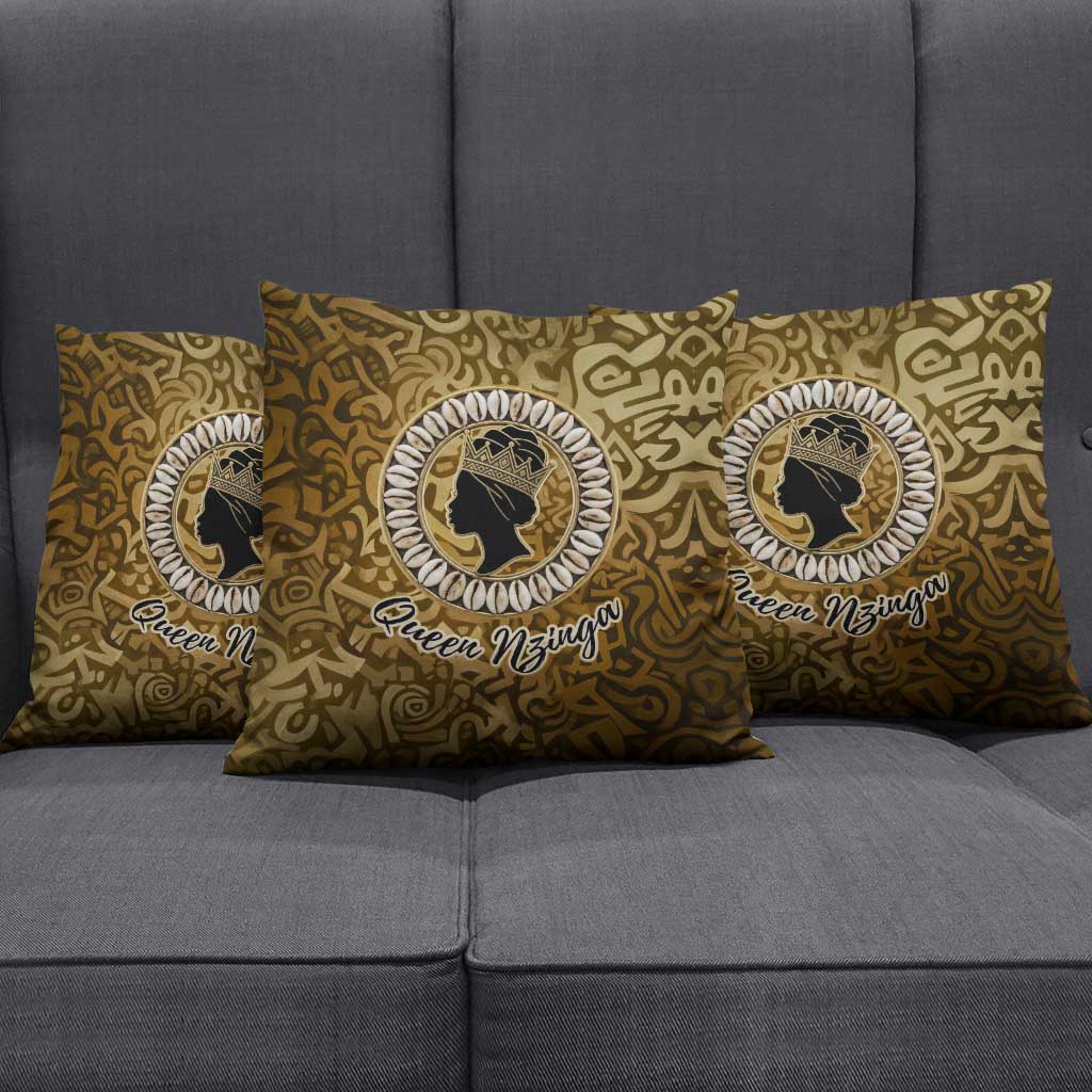 Queen Nzinga Pillow Cover Cowrie Crown Silhouette Royal Power - Wonder Print Shop