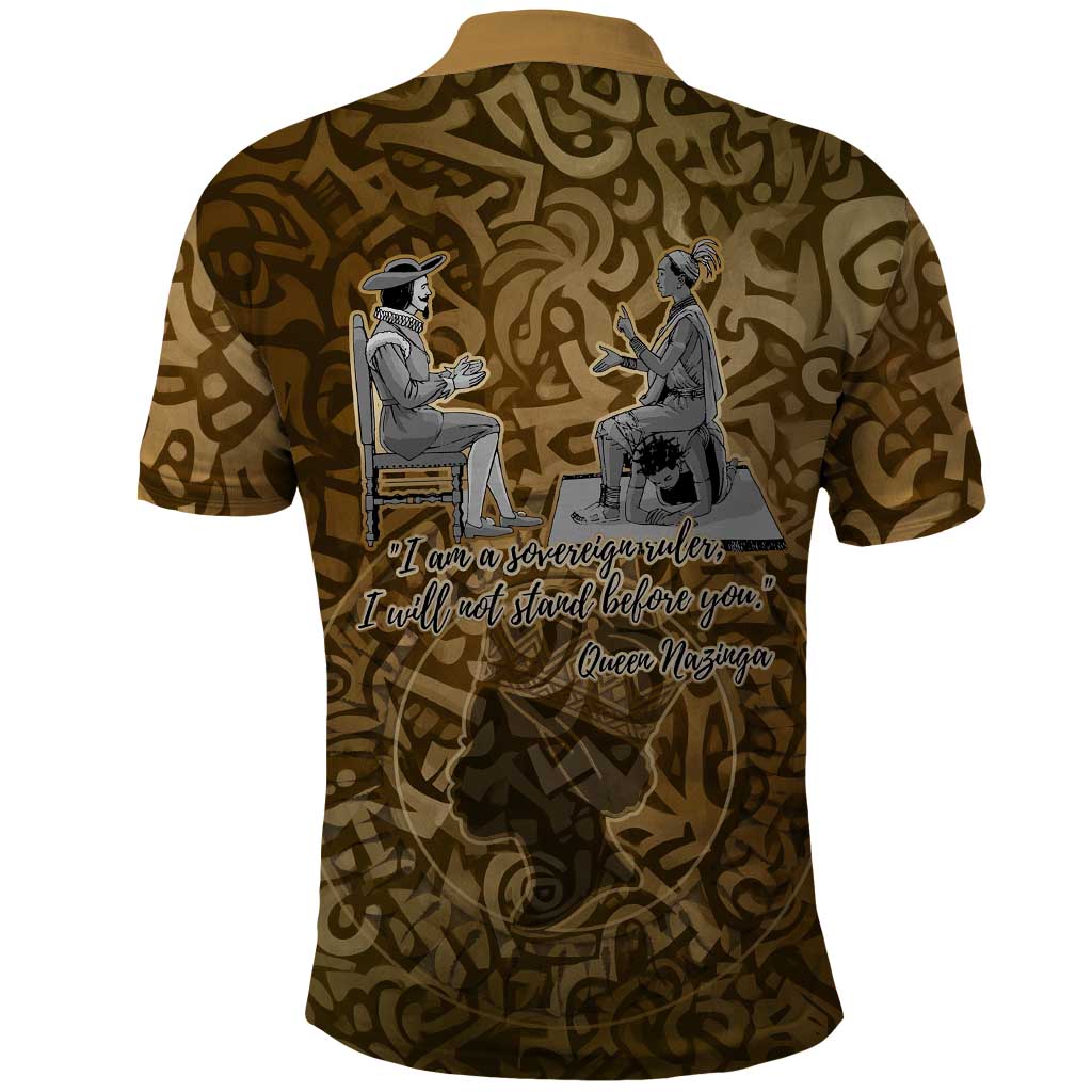 Queen Nzinga Polo Shirt Cowrie Crown Silhouette Royal Power - Wonder Print Shop