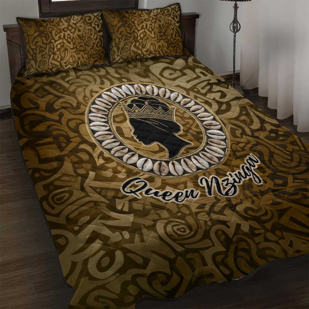 Queen Nzinga Quilt Bed Set Cowrie Crown Silhouette Royal Power - Wonder Print Shop