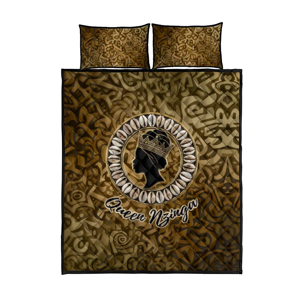 Queen Nzinga Quilt Bed Set Cowrie Crown Silhouette Royal Power - Wonder Print Shop