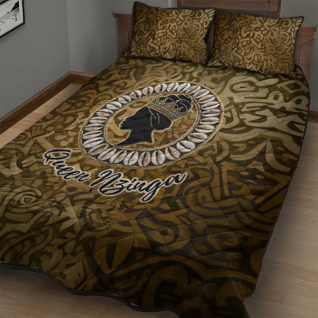 Queen Nzinga Quilt Bed Set Cowrie Crown Silhouette Royal Power - Wonder Print Shop