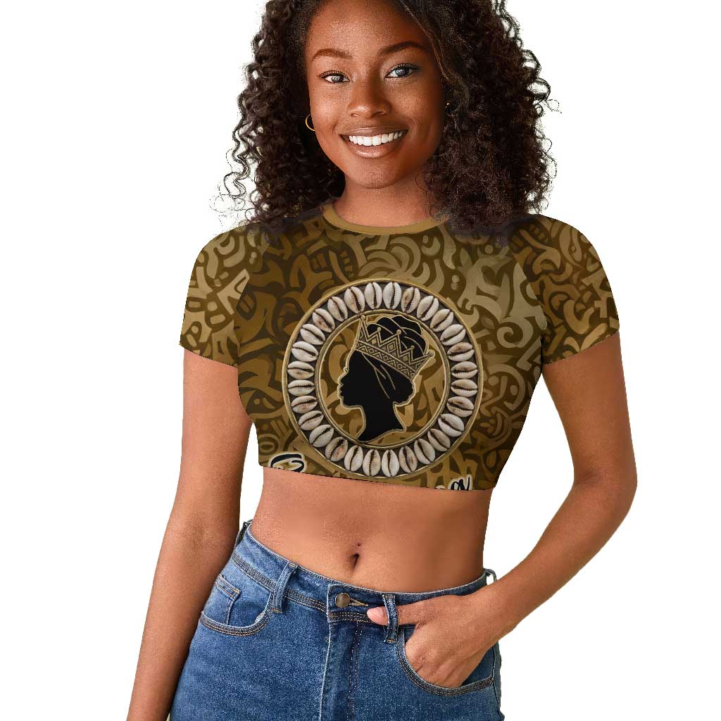 Queen Nzinga Raglan Cropped T shirt Cowrie Crown Silhouette Royal Power - Wonder Print Shop
