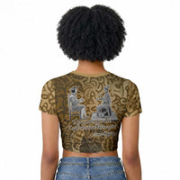Queen Nzinga Raglan Cropped T shirt Cowrie Crown Silhouette Royal Power - Wonder Print Shop