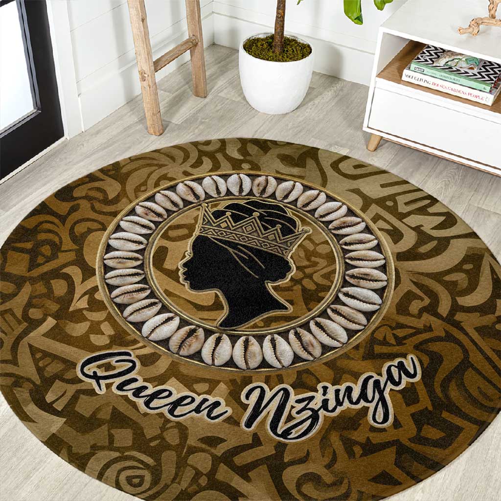 Queen Nzinga Round Carpet Cowrie Crown Silhouette Royal Power - Wonder Print Shop