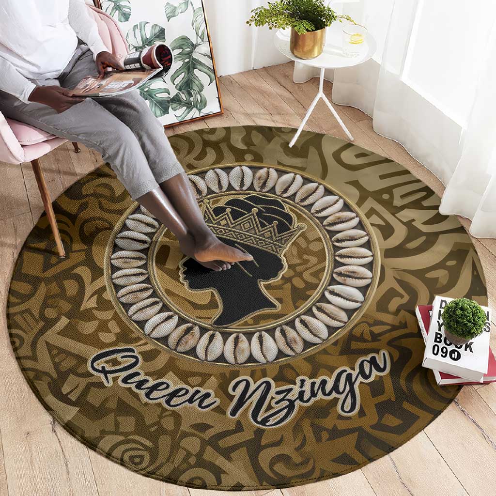 Queen Nzinga Round Carpet Cowrie Crown Silhouette Royal Power - Wonder Print Shop