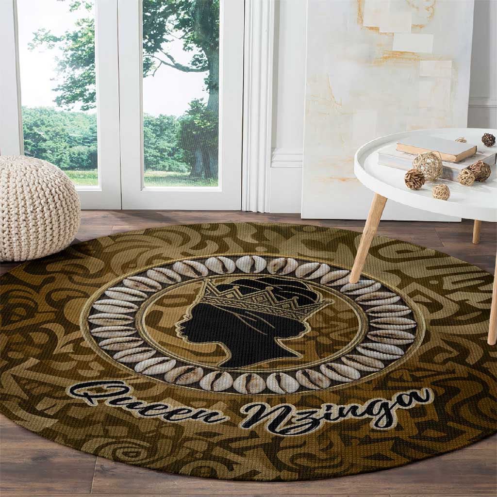 Queen Nzinga Round Carpet Cowrie Crown Silhouette Royal Power - Wonder Print Shop