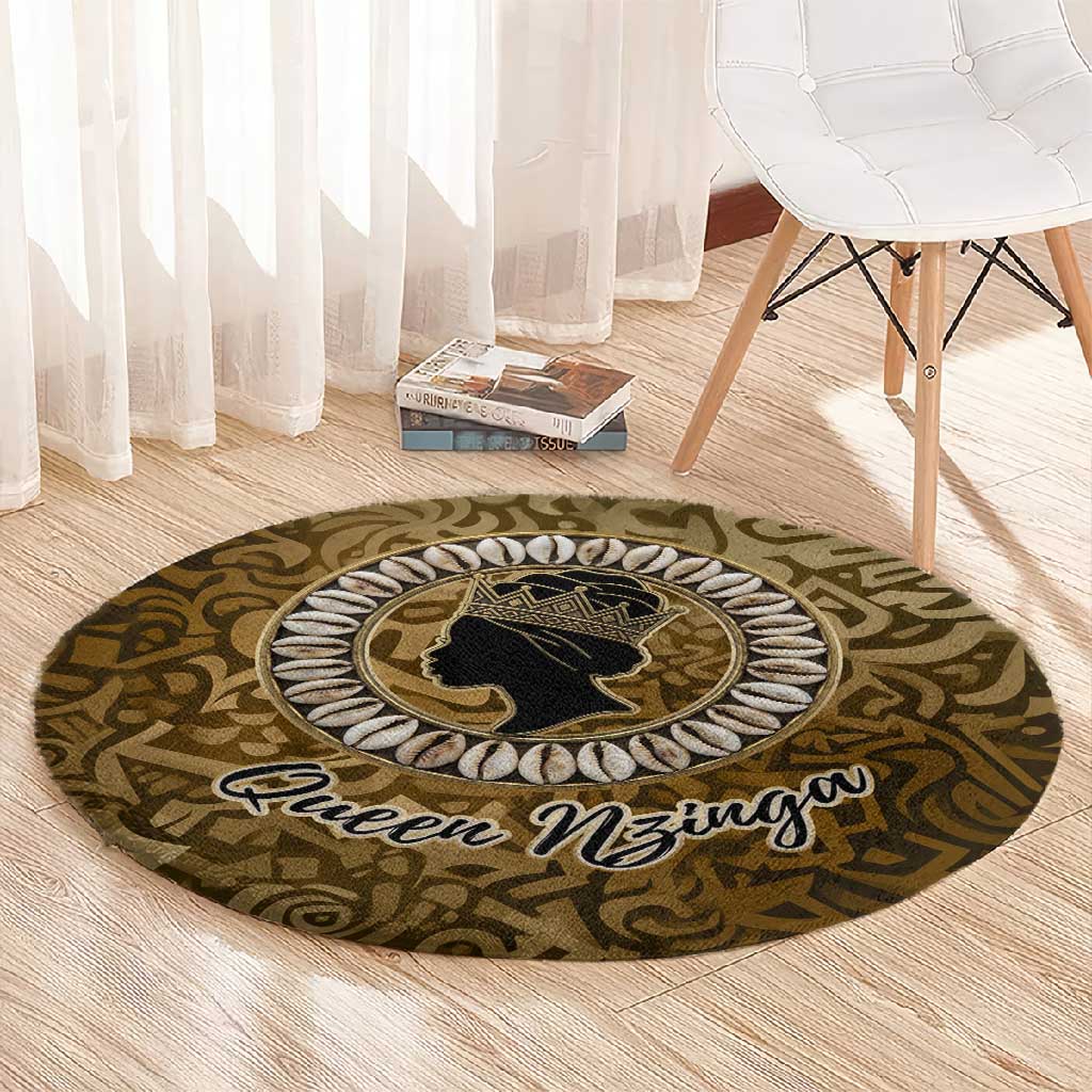 Queen Nzinga Round Carpet Cowrie Crown Silhouette Royal Power - Wonder Print Shop