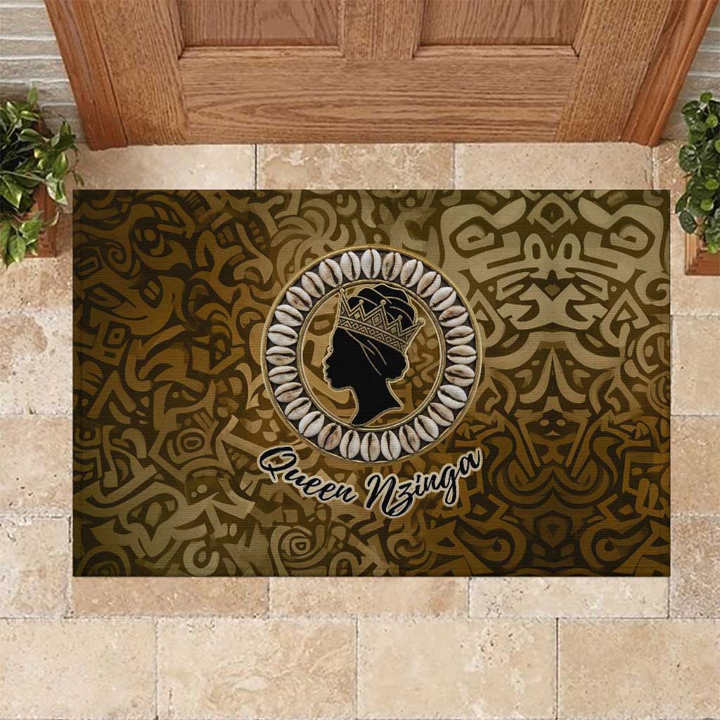 Queen Nzinga Rubber Doormat Cowrie Crown Silhouette Royal Power - Wonder Print Shop