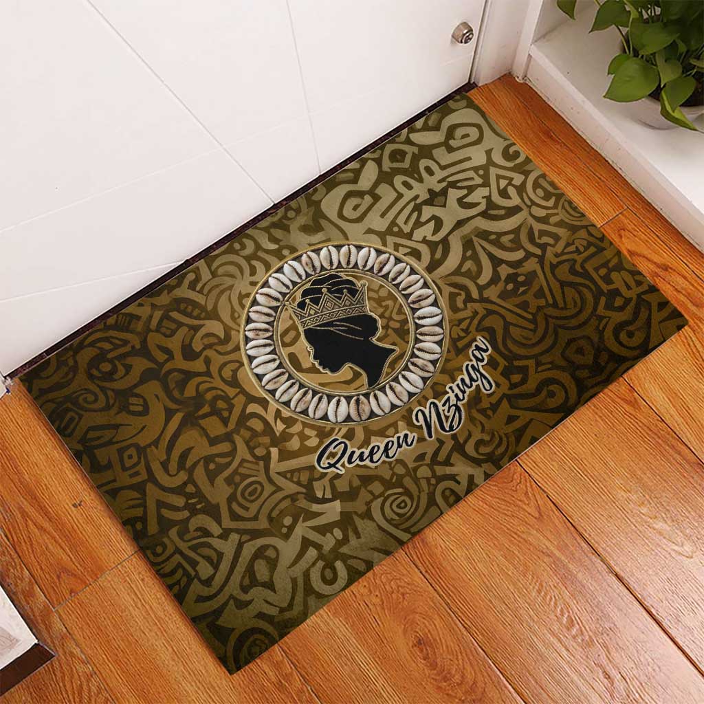 Queen Nzinga Rubber Doormat Cowrie Crown Silhouette Royal Power - Wonder Print Shop