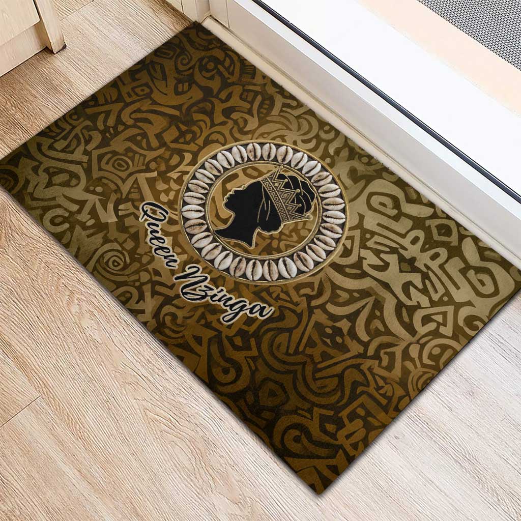 Queen Nzinga Rubber Doormat Cowrie Crown Silhouette Royal Power - Wonder Print Shop